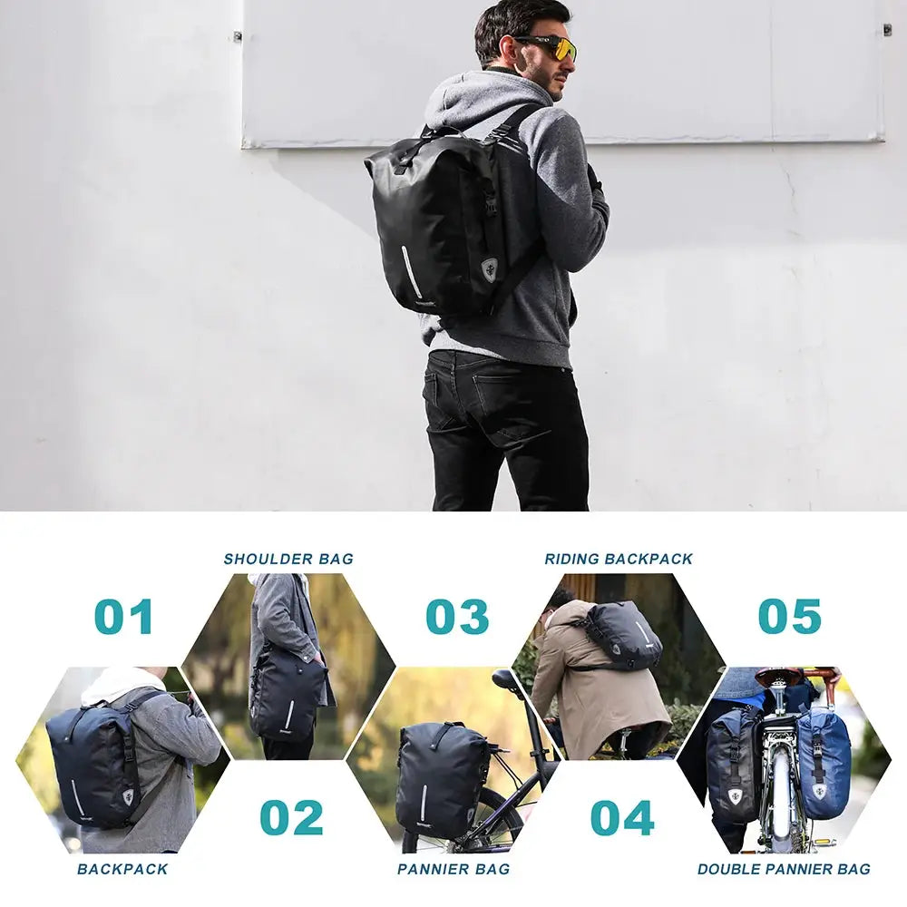 Rhinowalk Bicycle Bag&Pannier 100% Fully Waterproof 27L Big Bike Bag Capacity Multifunctional Rear Rack Pannier Bag Cycling Bags