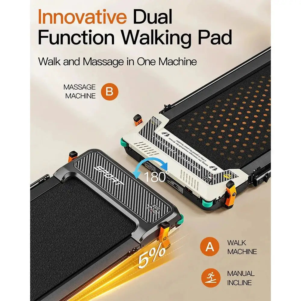 Akluer 520A-B Dual-Sided Walking Pad with Handle, 2.5HP Quiet Motor, 4MPH Max Speed, 150kg Capacity, Dual LED Display, Manual Incline & Built-in Foot Massager, 900*400mm Running Area, Local delivery FCC and UL Certified
