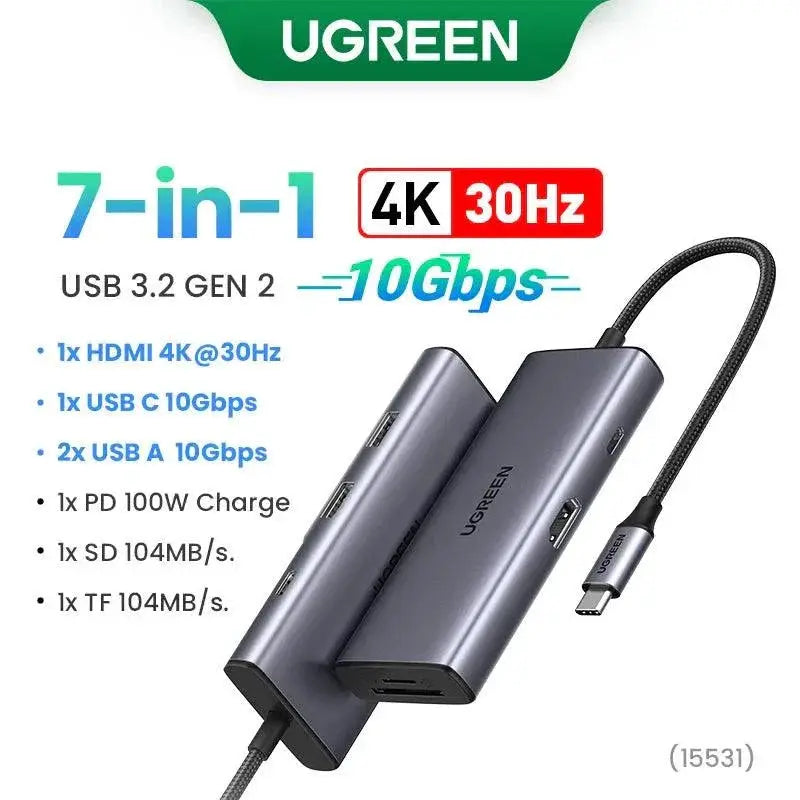 Versatile USB C Hub for MacBook HDMI — 10Gbps 7-in-1 4K30Hz