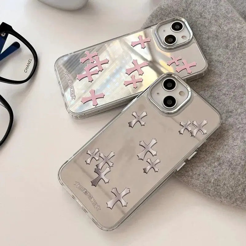 Luxury Pink Jesus Cross Mirror Face Case for IPhone Pro Max