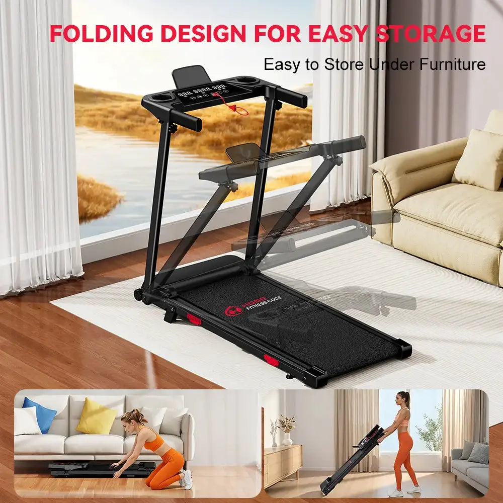Home Treadmill with incline Portable Treadmills for Home with HandleBar,Walking Pad Foldable with 3.0HP Quiet Brushless,LED Dispay