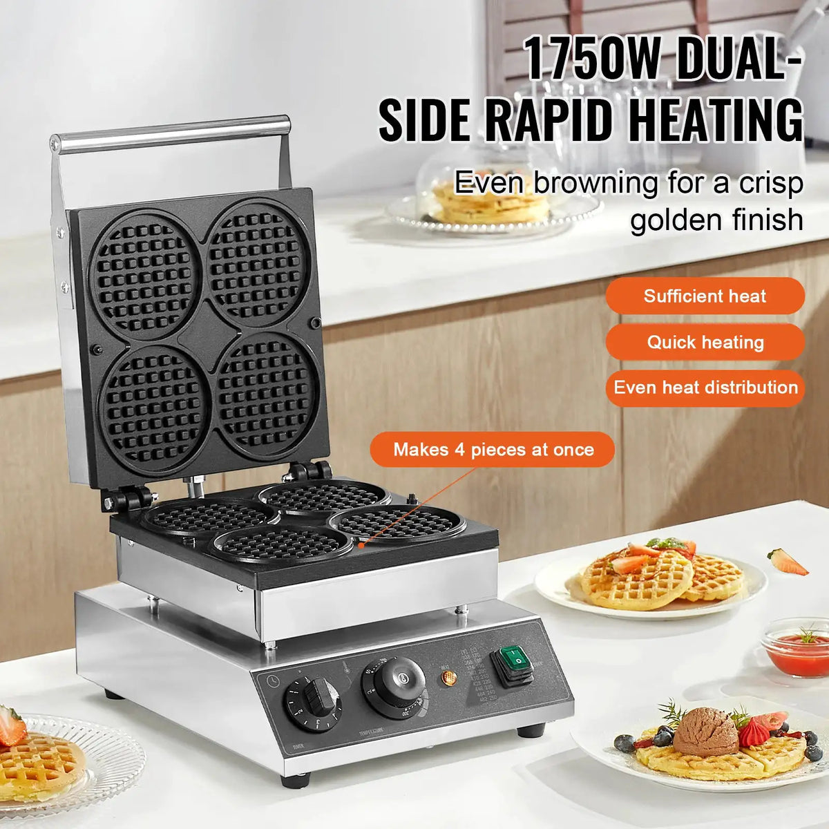 SucceBuy PCS Commercial Waffle Maker Round Waffle Baker Machine — product view 2