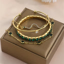 Fashion Snake Green Gemstone Bangle Bracelet for Women