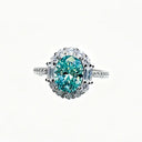 Oval Blue Green Moissanite Sterling Silver Ring