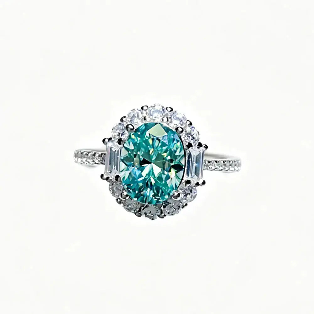 Oval Blue Green Moissanite Sterling Silver Ring — product image 5