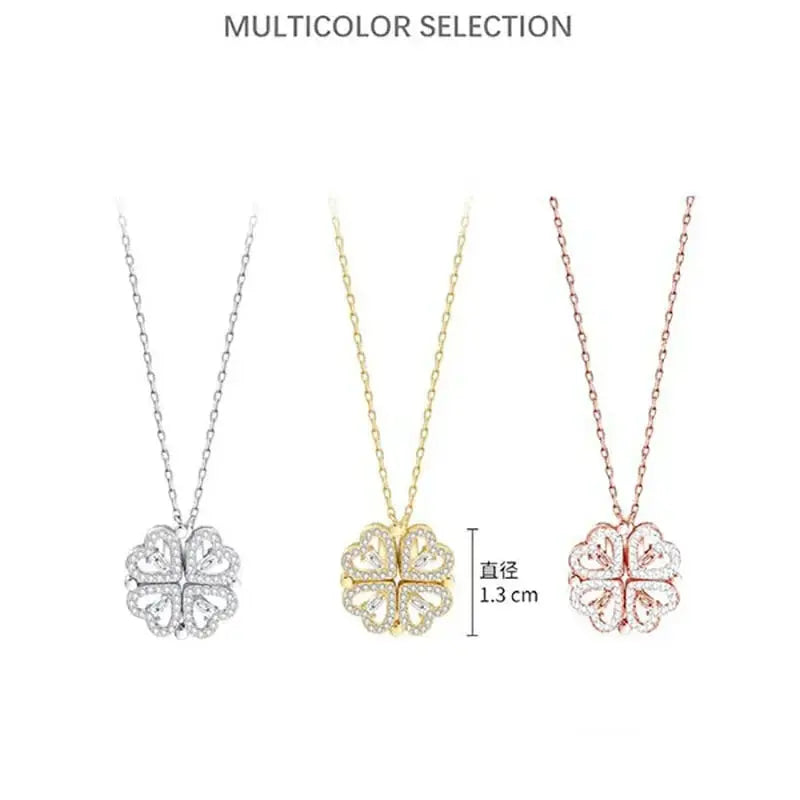 Heart Shaped Four Leaf Clover Pendant Necklace Zircon - OurLum.com