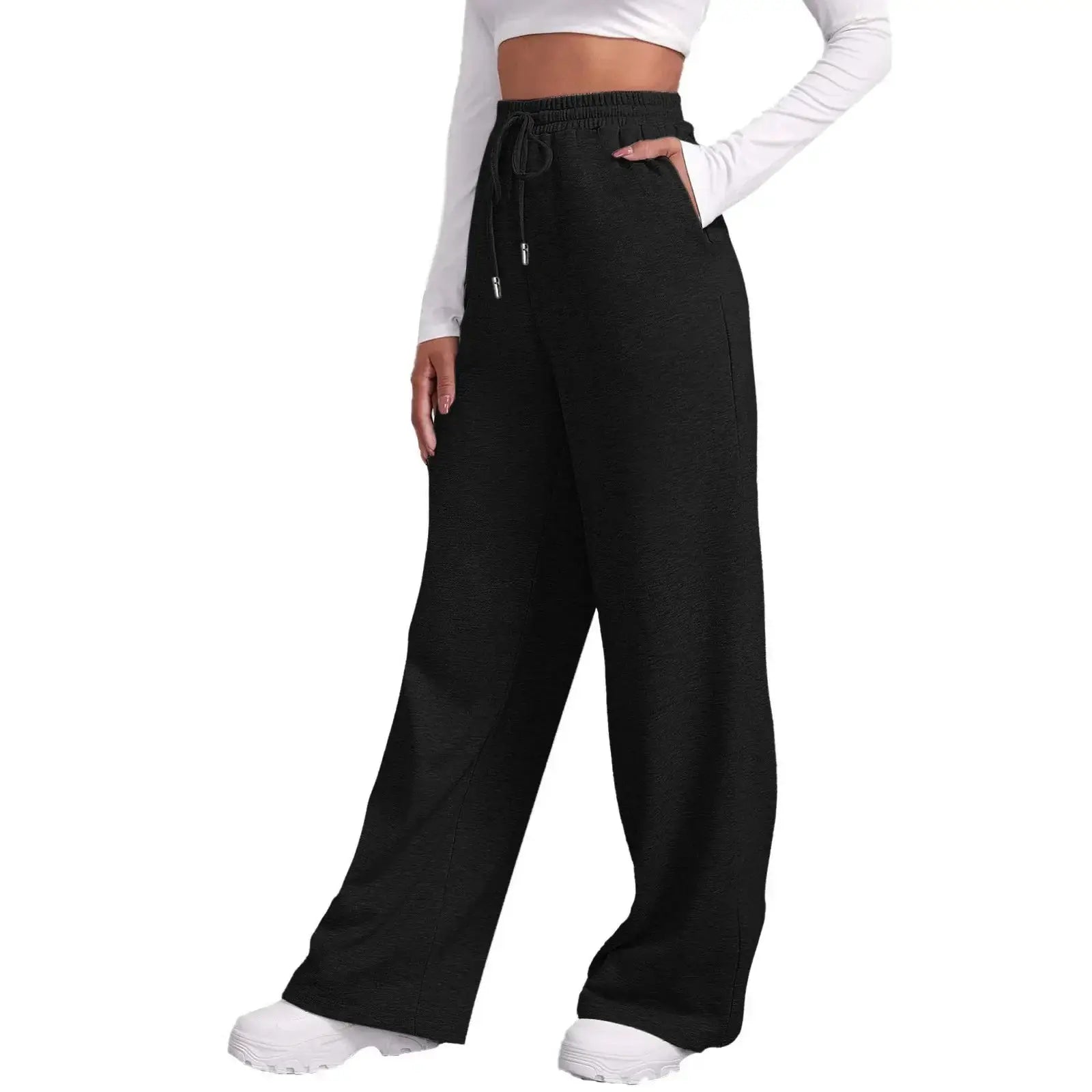 Women's Drawstring Sweatpants Wide Straight Leg Casual Pants - OurLum.com