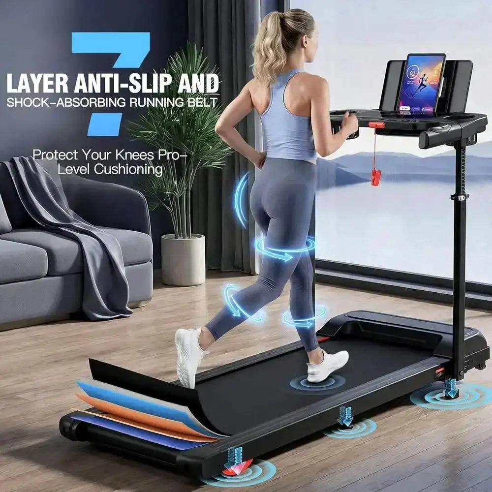Compact Incline Treadmill with Folding Walking Pad, Adjustable Desk Height, LED Display for Home Office Use