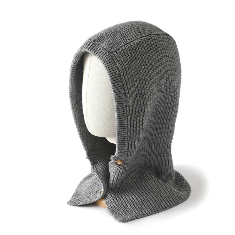 Cashmere Button Knit Balaclava Hat