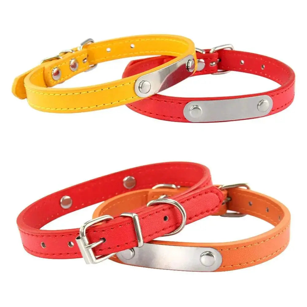 Personalized Pink Leather Dog Collar With ID Nameplate