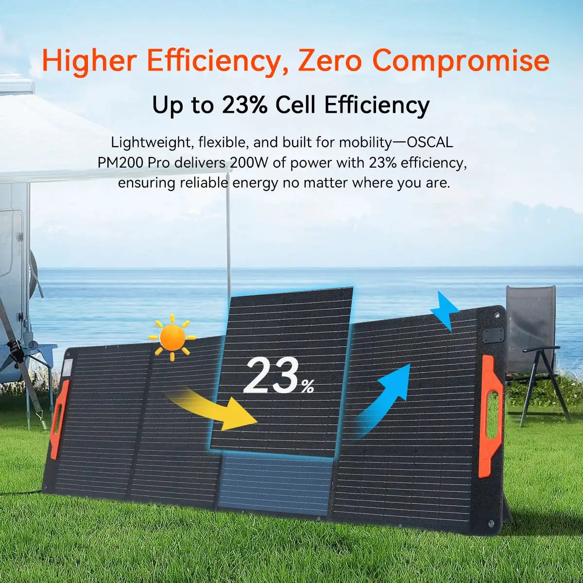 OSCAL 200W Portable Foldable Solar Panel Charger, 23% High Efficiency Monocrystalline ETFE, IP67 Waterproof Adjustable Kickstand, for Power Station RV Camping Home Emergency