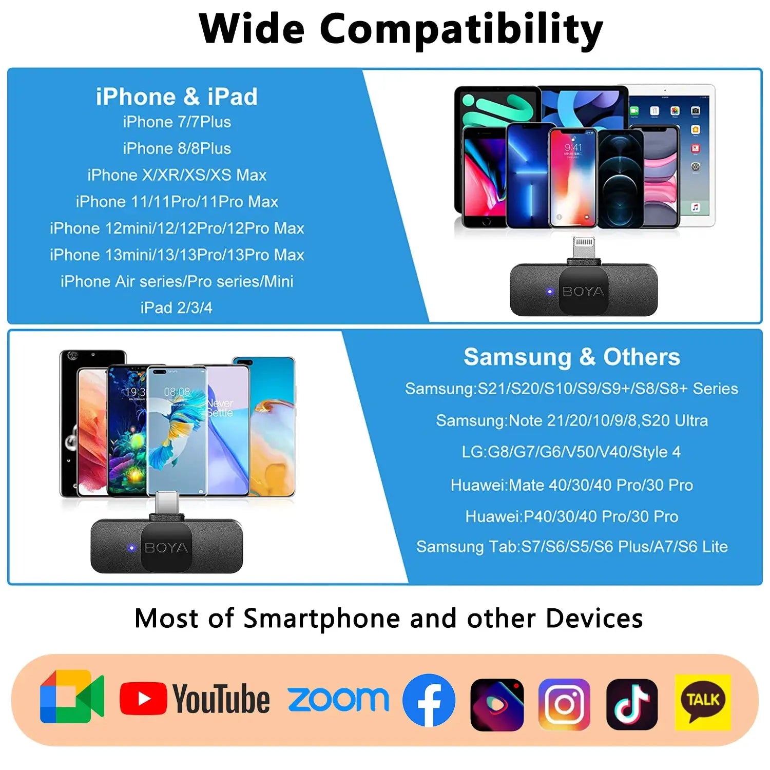 BOYA BY-V Wireless Lavalier Lapel Microphone Broadcast Direct mini Mic for iPhone Android Live Streaming Youtube Noise Reduction
