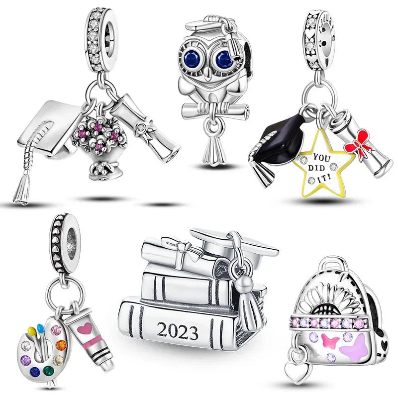 Silver Plated Charm Graduation Campus