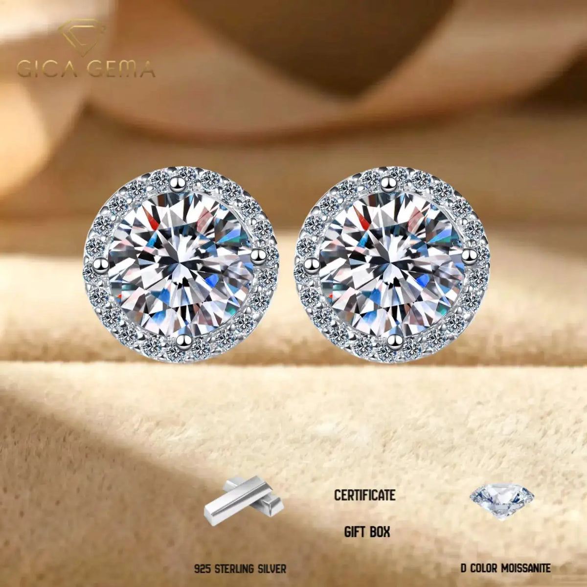 Moissanite Earrings in Sterling Silver Round — product view 3