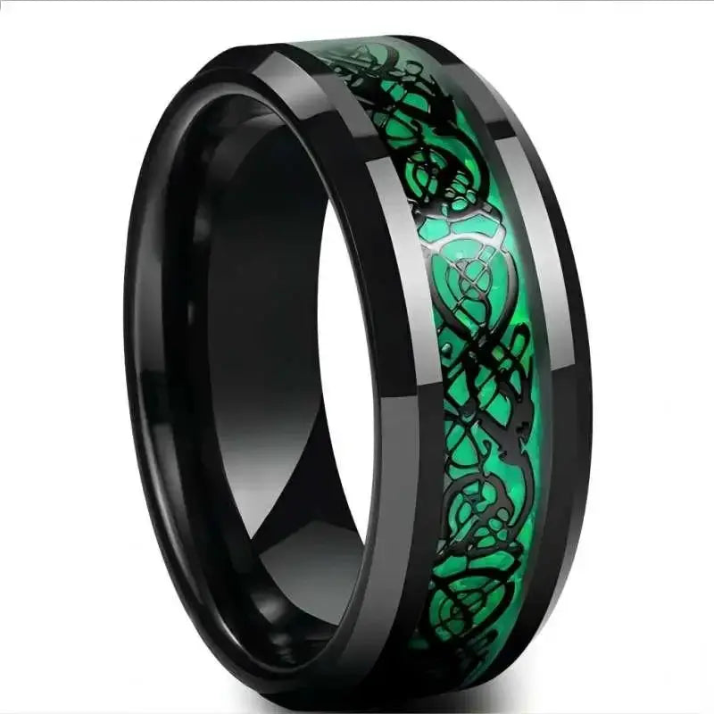 Fashion 8mm Red Beveled Edge Celtic Dragon Ring For Men