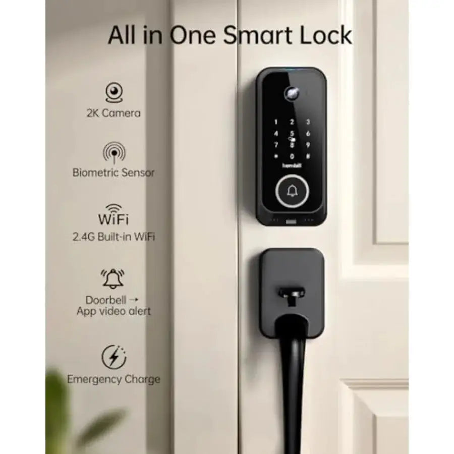 Video Smart Lock for Home Use: 2K Camera + Ring + Doorbell + Fingerprint, WiFi Deadbolt 2.4G only,Two-Way Audio, App Remote Con
