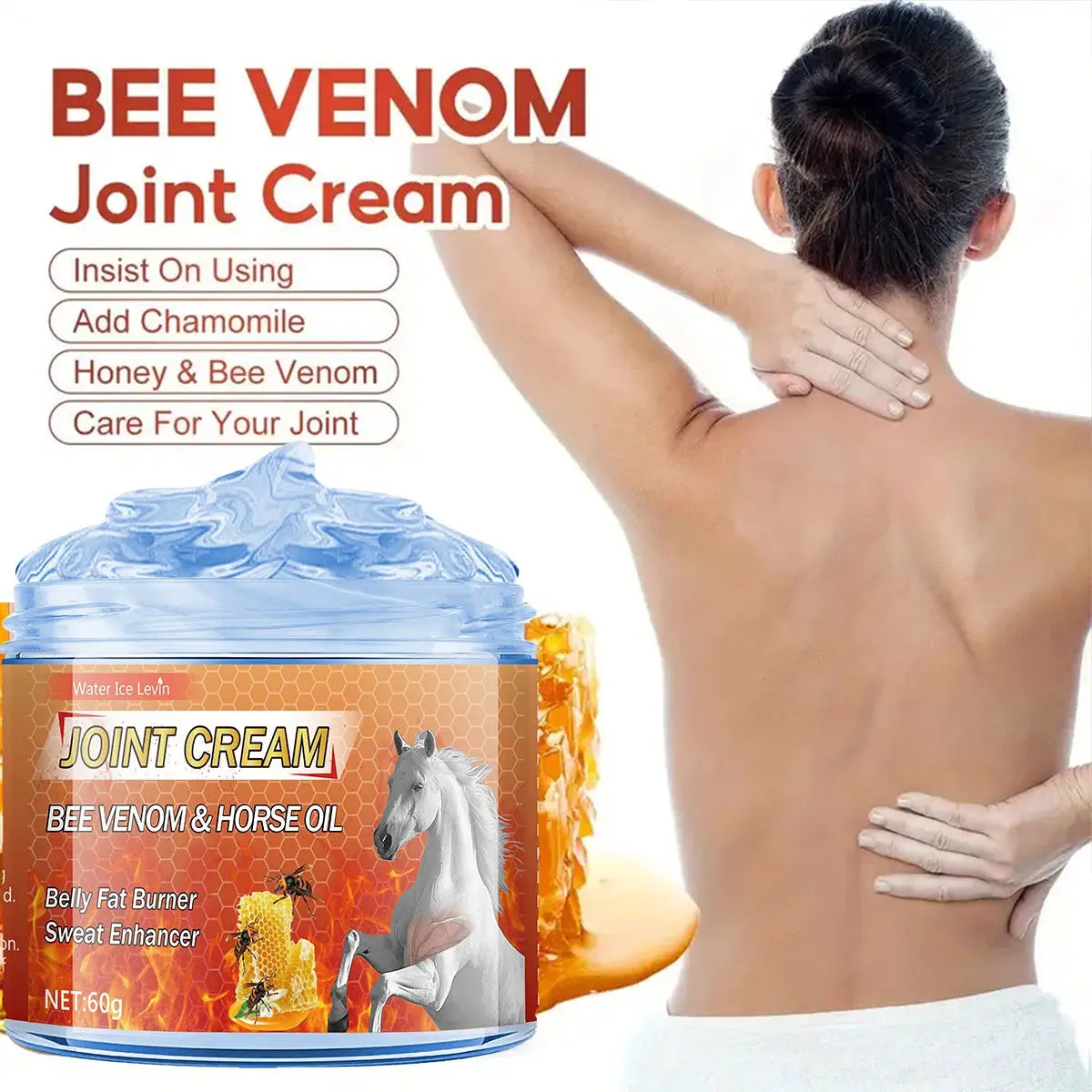Bee Venom & Horse Oil Joint Cream - Moisturizing Formula with Ginger, Chamomile, and Arnica Extracts, Suitable for Knees, Back, Shoulders, and Neck Muscles - 60g