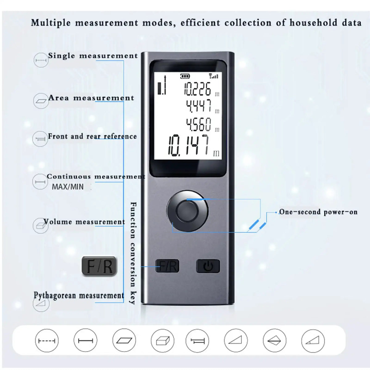 Mini Laser Rangefinder Digital Tape Measure Laser Ruler USB Charge Aluminum Alloy Fuselage Measuring Distance: 30/50/60m