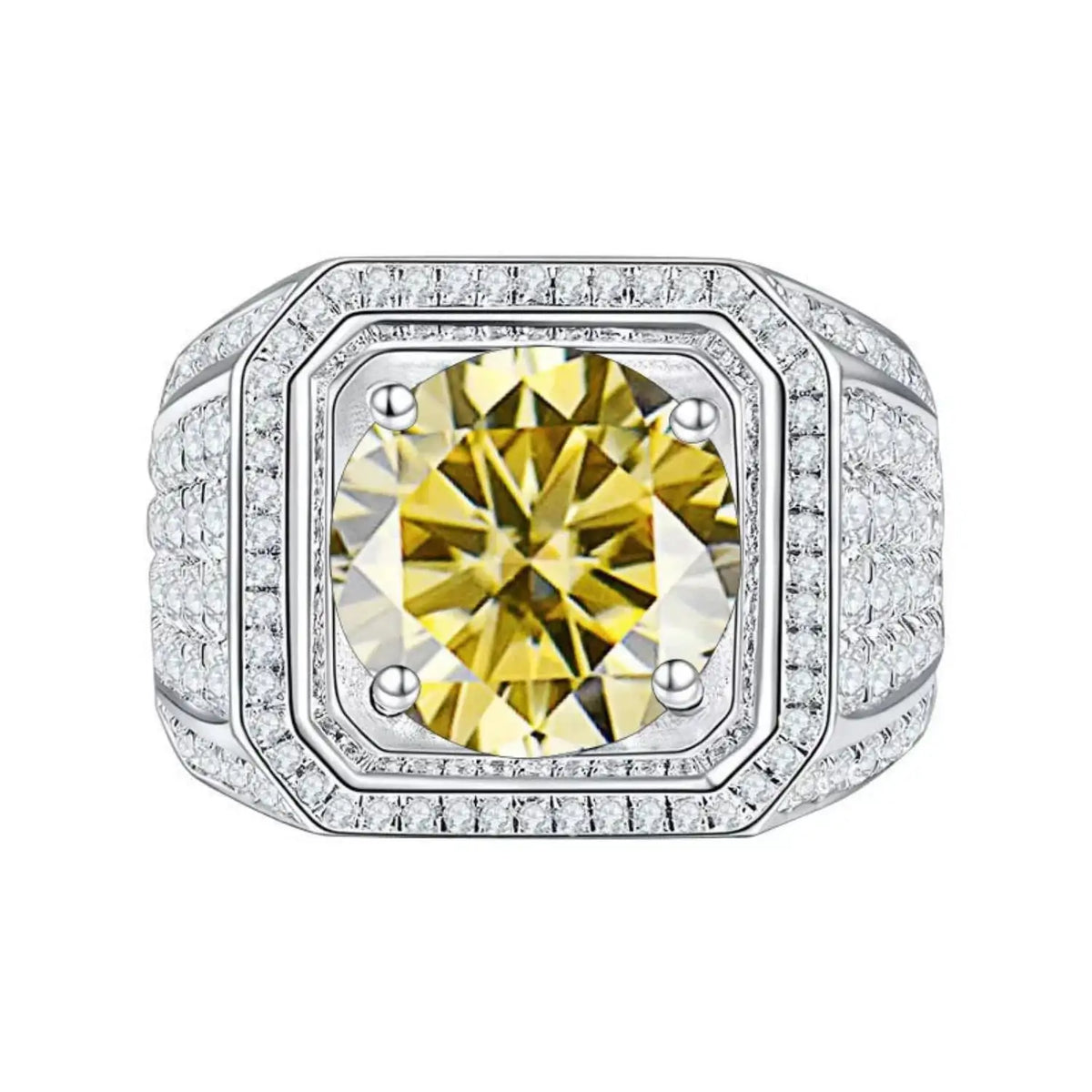 Moissanite Ring, 925 Sterling Silver, 3EX Cut, 2 Carat, 4 Prong Setting, Office Party, Men's, With Certificate