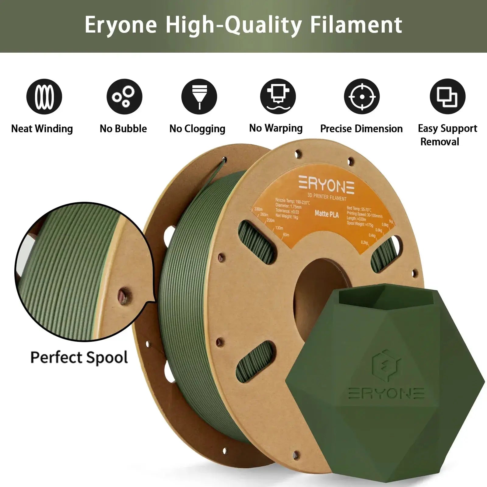 ERYONE Matte PLA Filament 1Kg Spool 1.75mm For FDM Printer