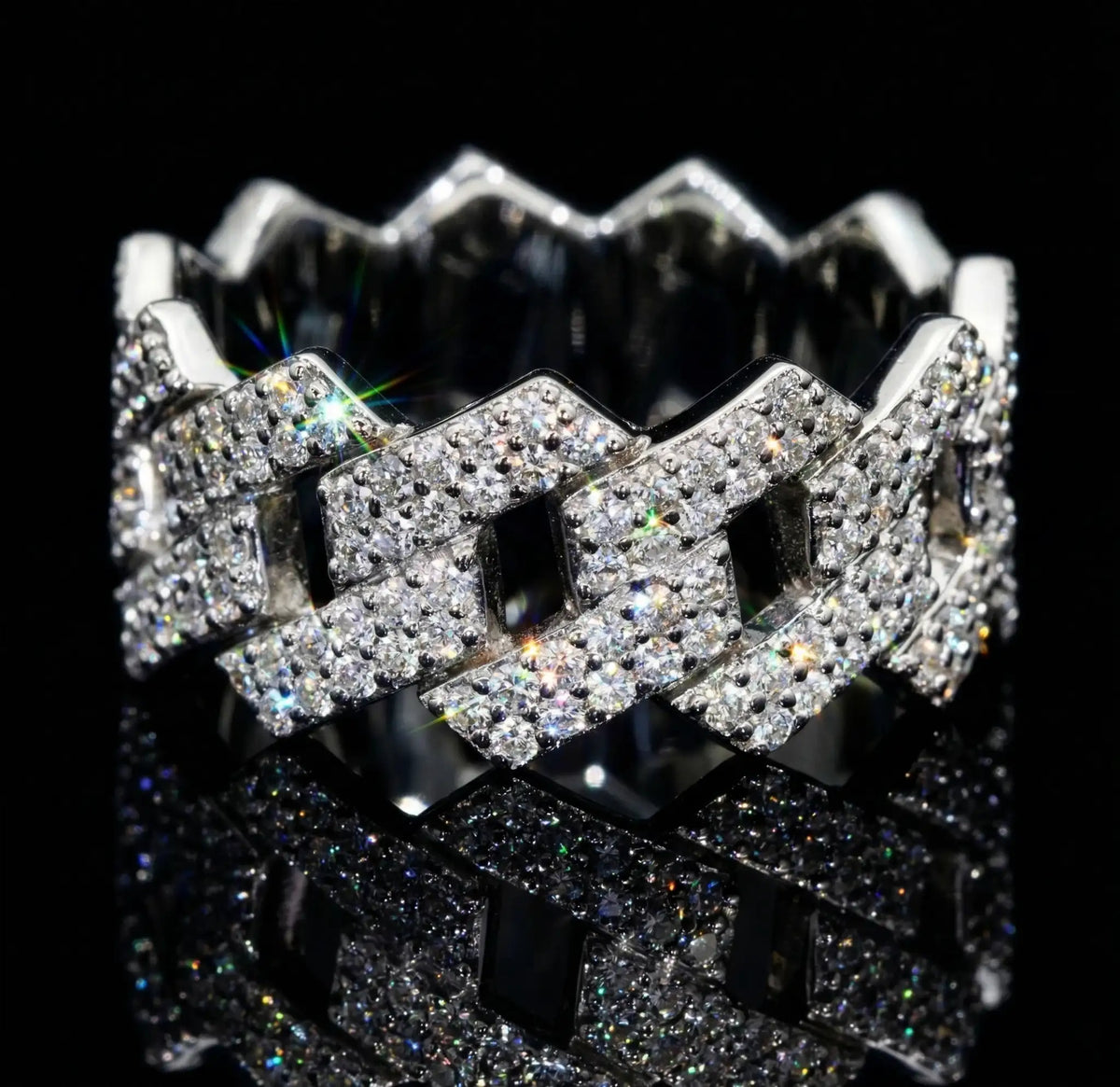 Ice Pave Cuban Chain CZ Ring, Men's Street Hip Hop — product view 1
