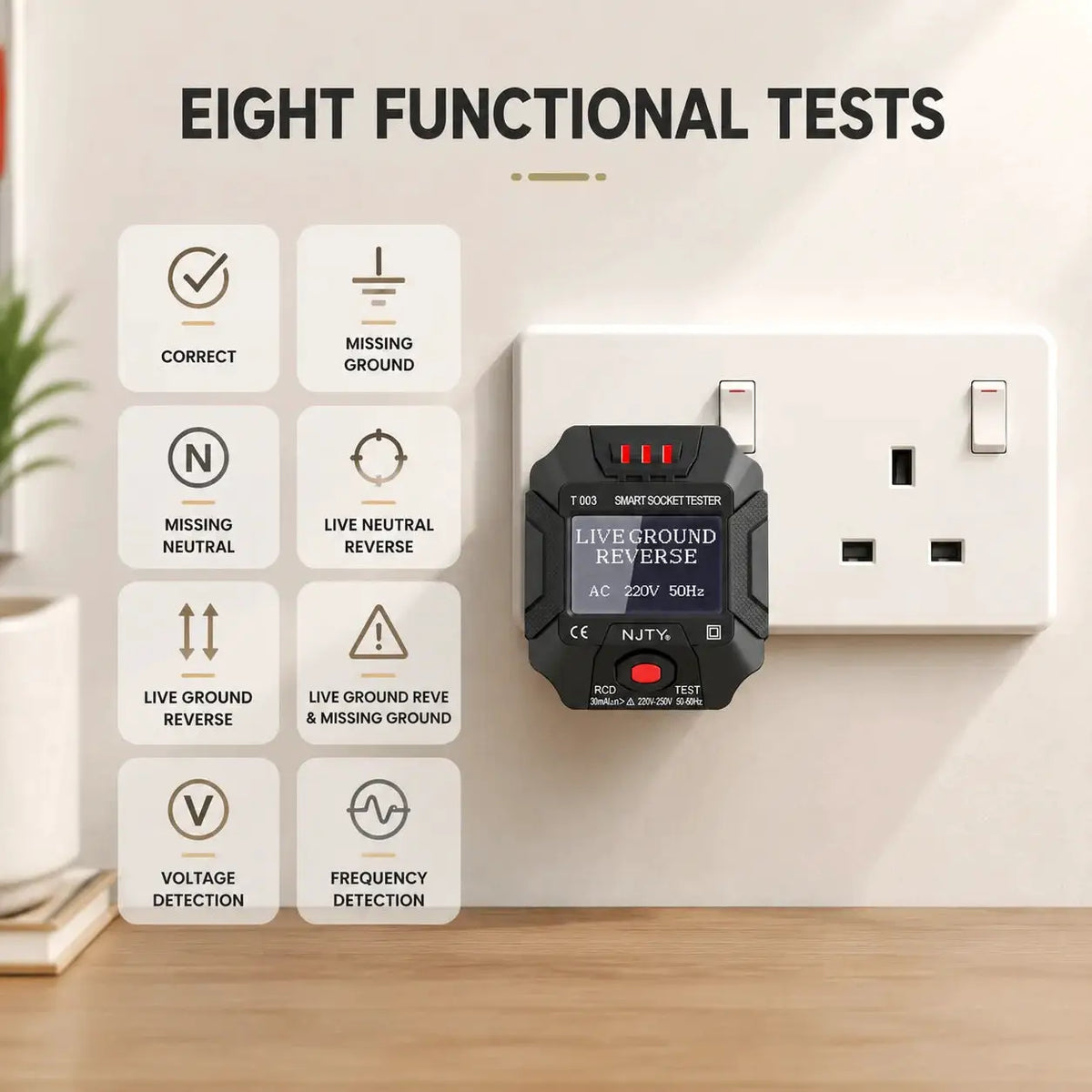Outlets Testor LCD Digital Socket Tester UK Plug Voltage Wiring Fault Detector RCD Test Ground Neutral Polarity Check 90-250V