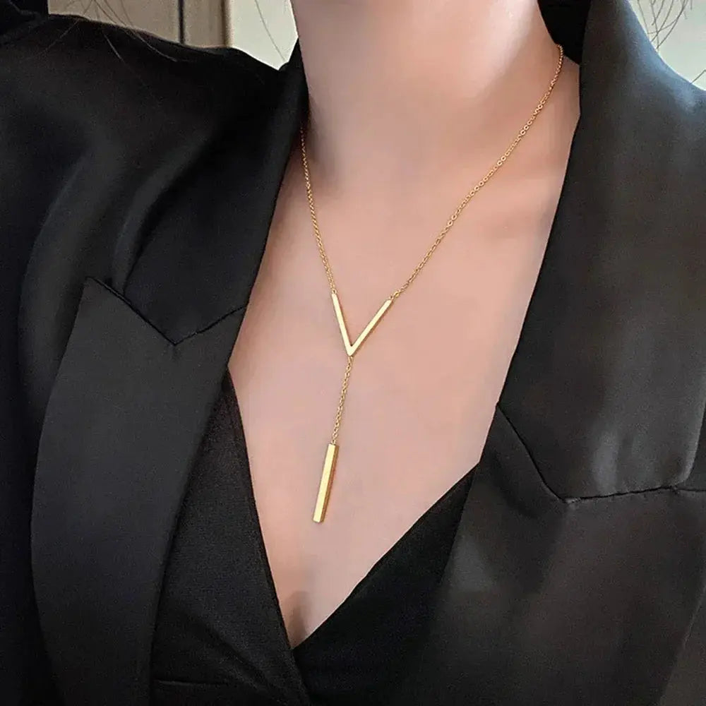 Sumeng V Shaped Long Gold Chain Necklace Choker For Women