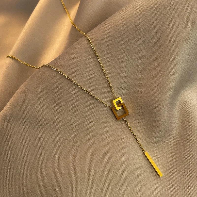 Fashion Light Luxury Square Necklace European American Style