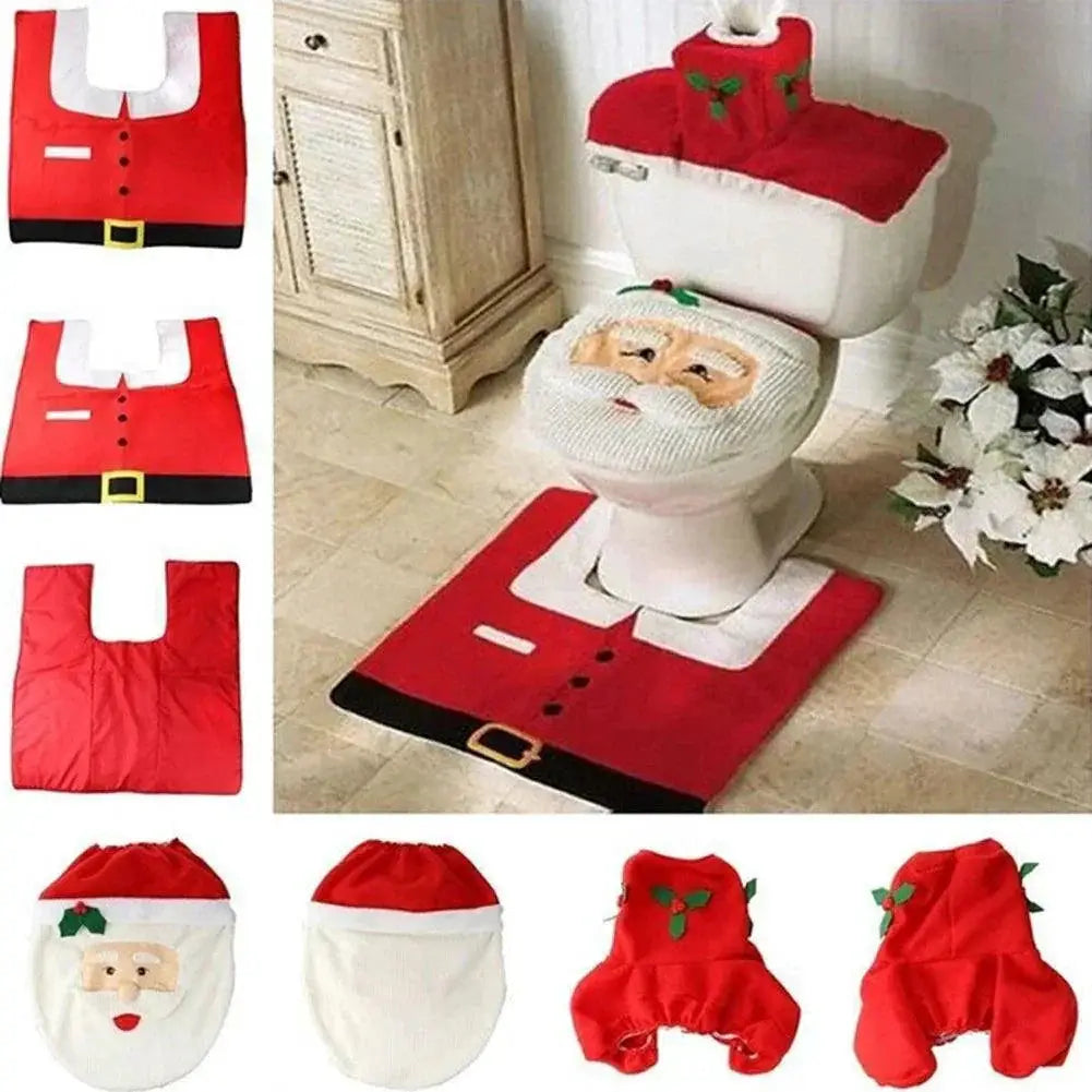Adorable Santa Christmas Toilet Seat Cover Set Decor