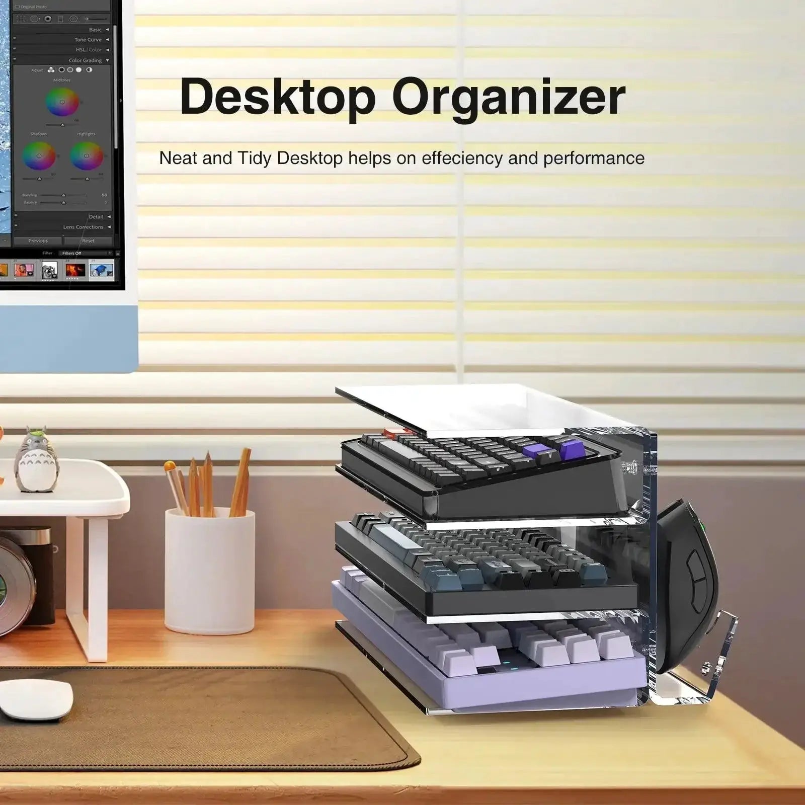 Yikola Acrylic Desktop Organizer 3 Tier Stand Mouse Rack