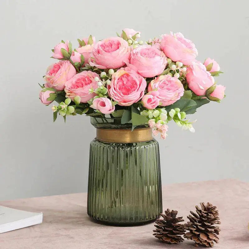 Rose Pink Silk Peony Wedding Bouquet Artificial Decoration