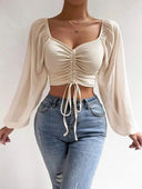 Lace Up Puff Sleeve Top for Women Chic