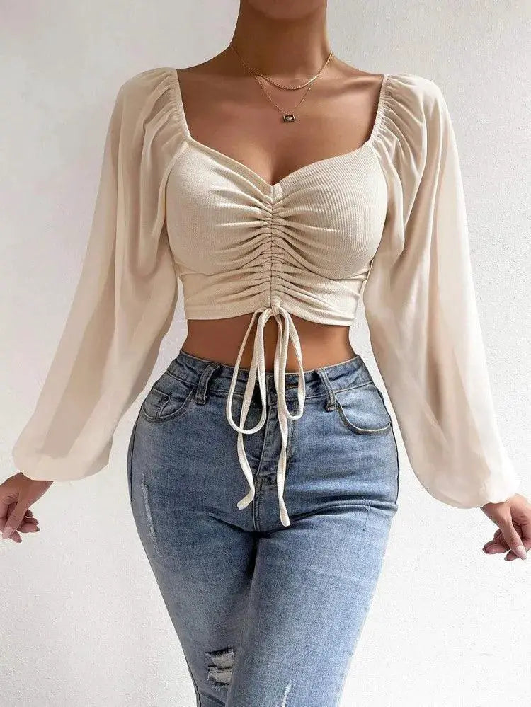 Lace Up Puff Sleeve Top for Women Chic — product view 16