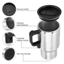 Car 12V USB Heated Mug 450ml Stainless Steel Travel Cup Keeps Coffee Hot