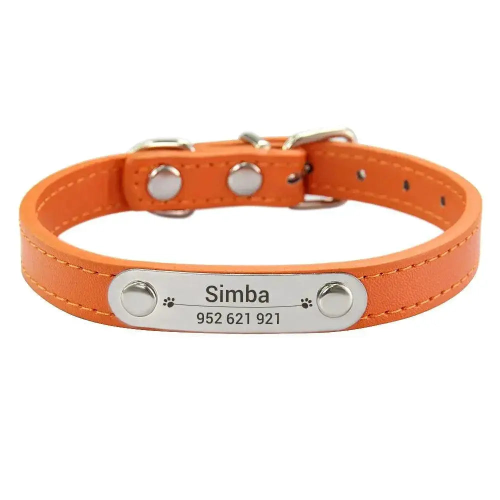 Personalized Pink Leather Dog Collar With ID Nameplate