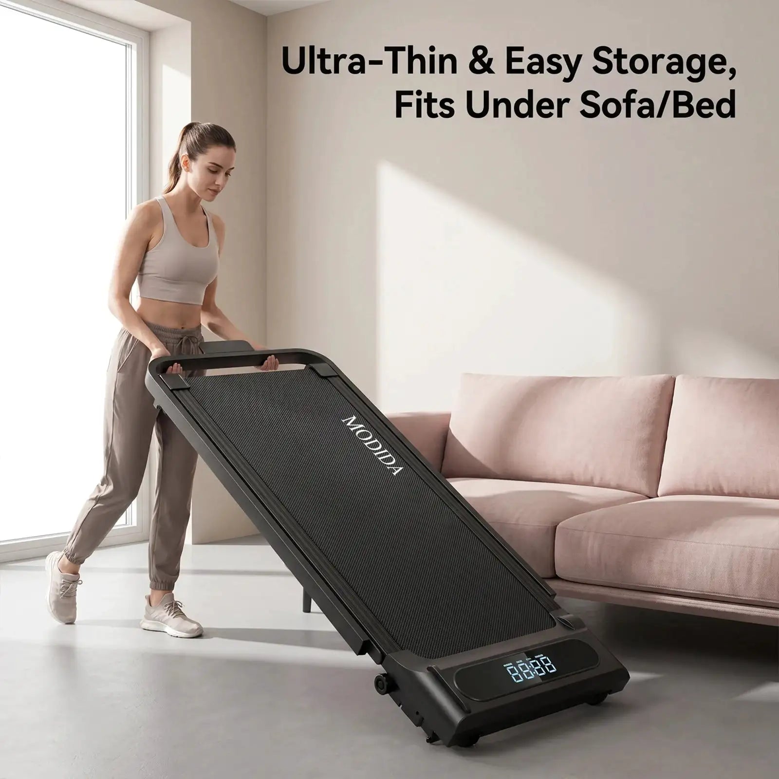 Under‑Desk Walking Pad Treadmill With Foldable Handrail, 2‑in‑1 Walk Jog Run Machine, 3.5HP Ultra‑Quiet Brushless Motor, 300LBS Capacity, 12‑Speed Wireless Remote, Shock Absorption Cushioned Belt, LED Real‑Time Di