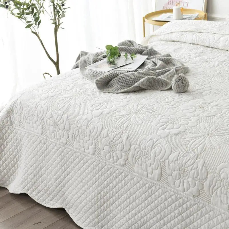 Nordic Embroidered Cotton Quilted Bedspread Summer Throw