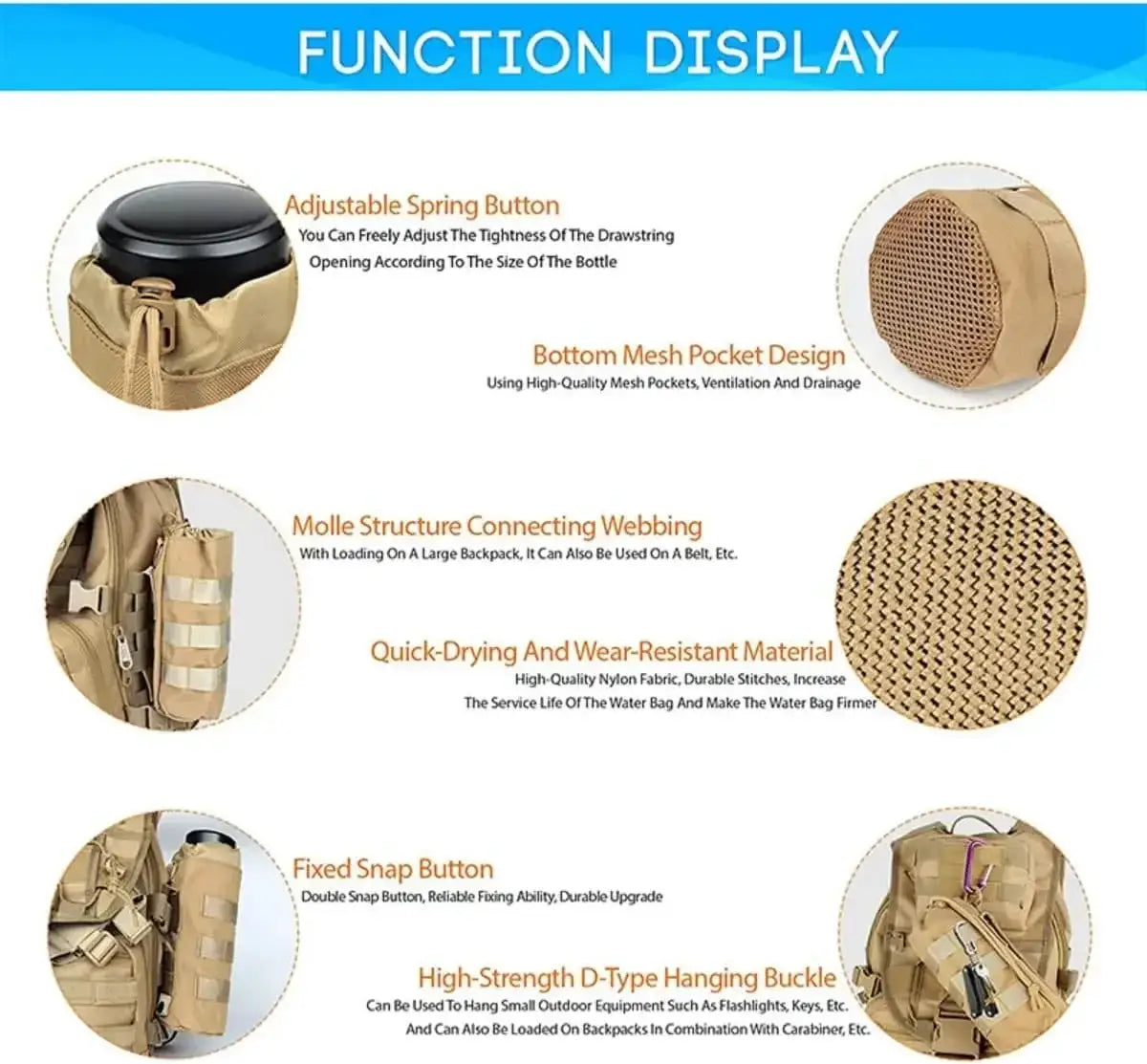 Durable Outdoor Water Bottle Holder Pouch Drawstring Closure