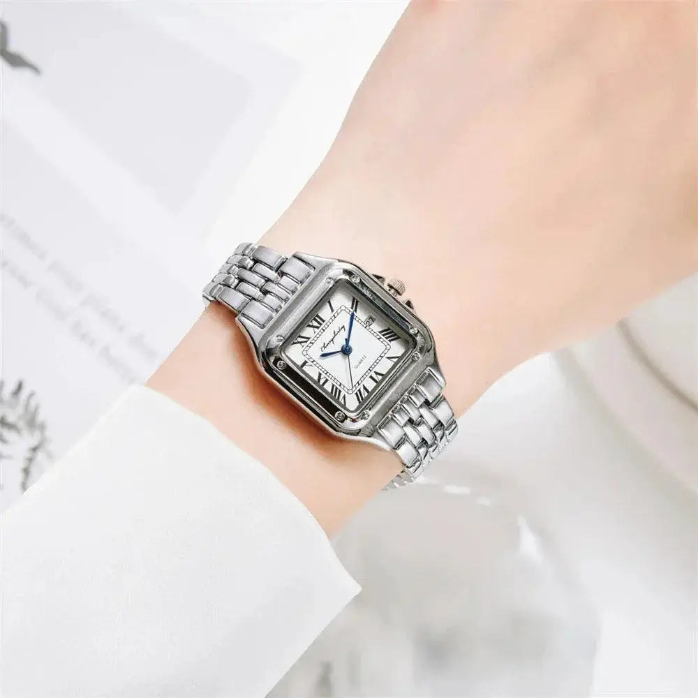 Square Roman Quartz Watch Stainless Steel Timepiece Gift