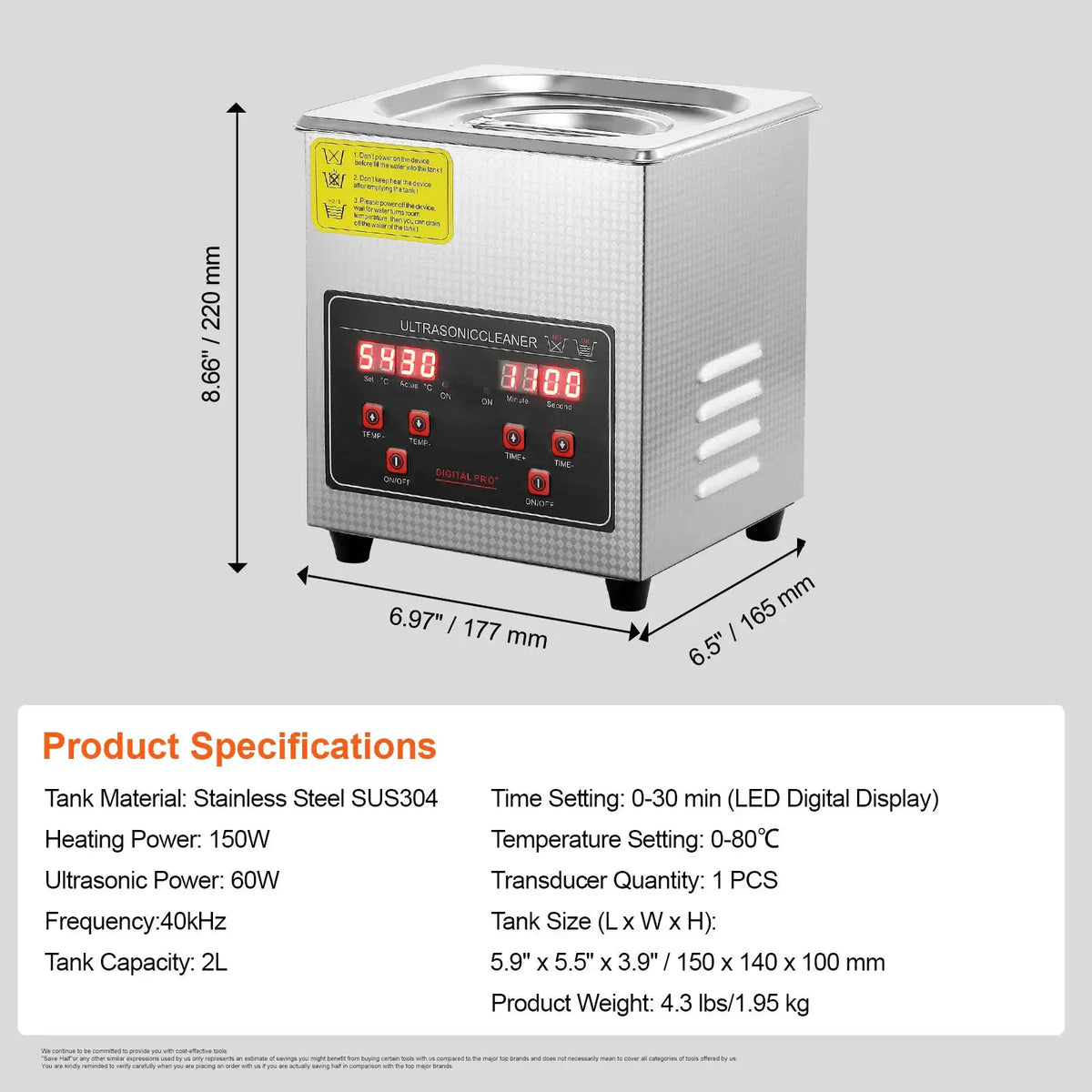 SucceBuy Ultrasonic Cleaner Stainless Steel Portable Cleaning — product view 12