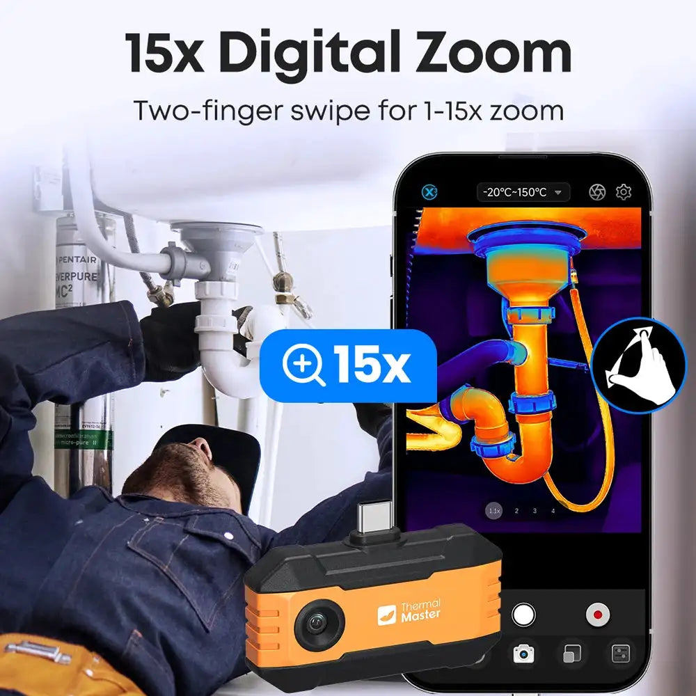 (iOS Android）P1 Thermal Camera 320*240 Razor Sharp Thermal Image 600℃ High Temp Range USB-C Infrared Thermal Imager for HVAC/ Building/ Electrical Inspection for iPhone and Android Smartphone 15x Digital Zoom 25Hz Thermal