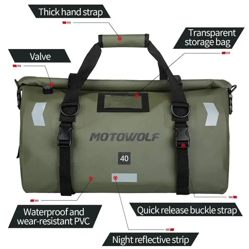 Motorcycle Waterproof Tail Bag Travel Outdoor Dry Luggage Roll Pack Bag 40/66 Motorbike Luggage Backpack Motorcycle Seat Bag