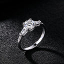 Sterling Silver Silver Moissanite Three Stone Ring