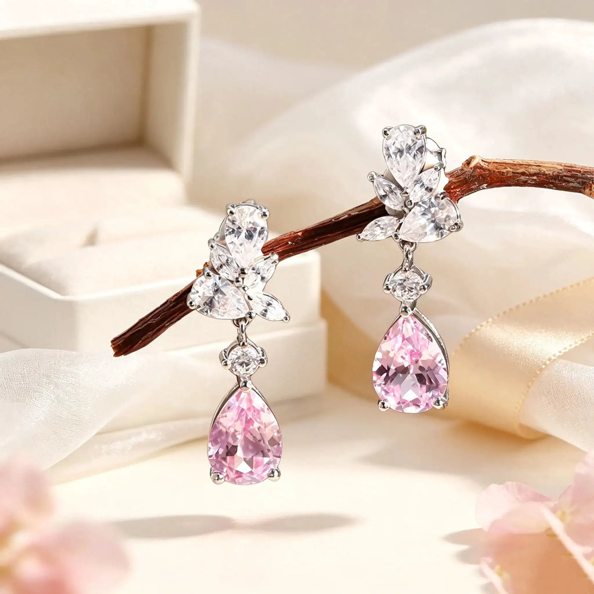 Pink Moissanite Teardrop Earrings — product image 1