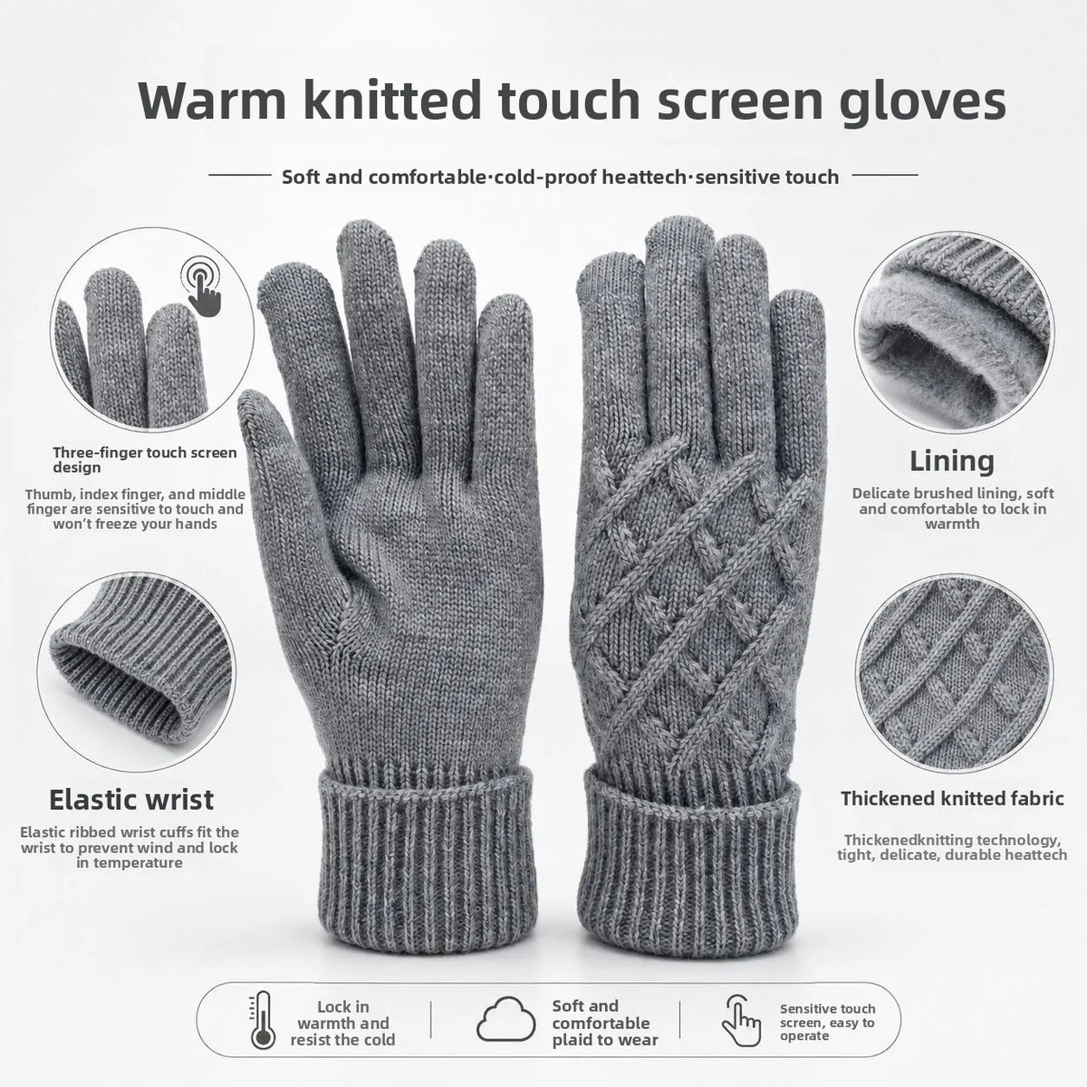 Ribbed Winter Knit Gloves