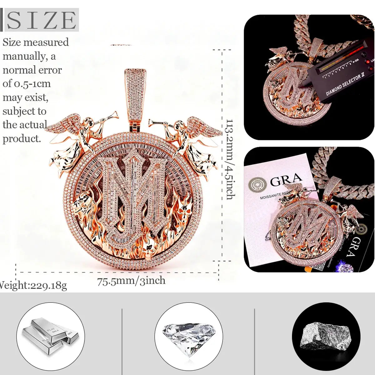 Gold Rose Gold Plated Cubic Zirconia Hip Hop Charm Fire — product view 8