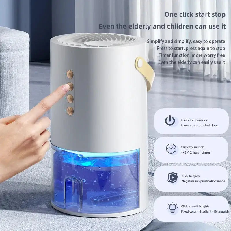 TINSOL 1300ml Smart Negative Ion Dehumidifier, Eliminates Humidity, Mold, and Moisture, Energy-Saving Timer, Air Dryer