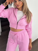 TRAF 2024 Spring Female Casual Hoodies Zipper Coats Set