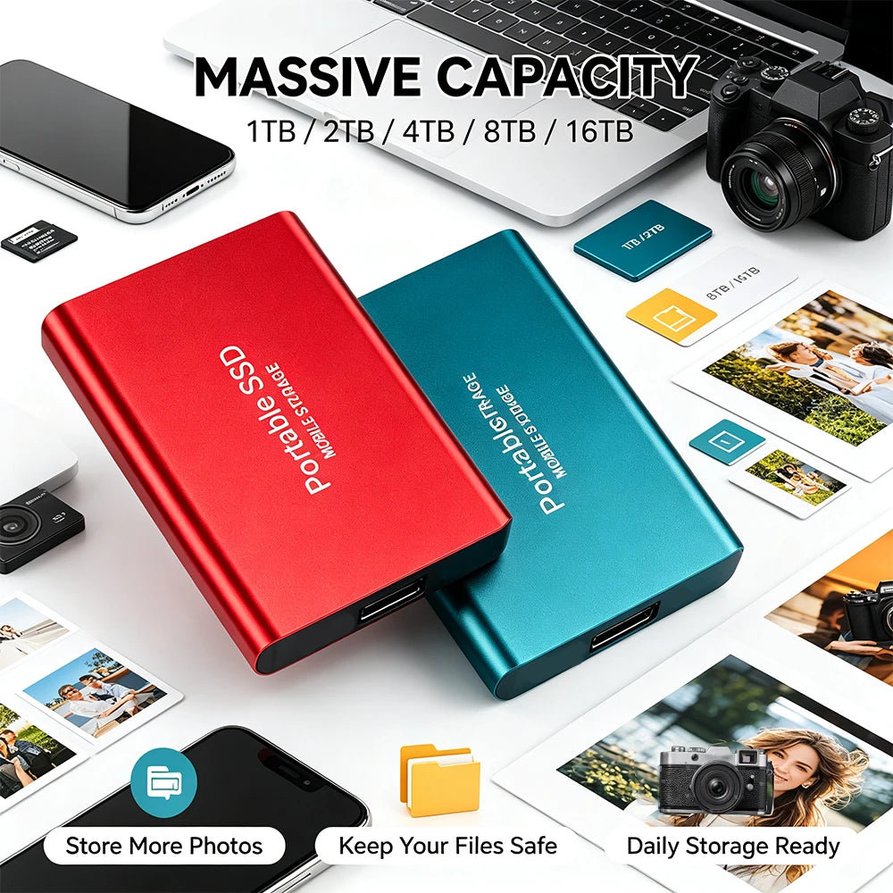Portable External Solid State Drive SSD USB3.1 Type‑C Huge Capacity for Notebook Computer Mobile Phone PC