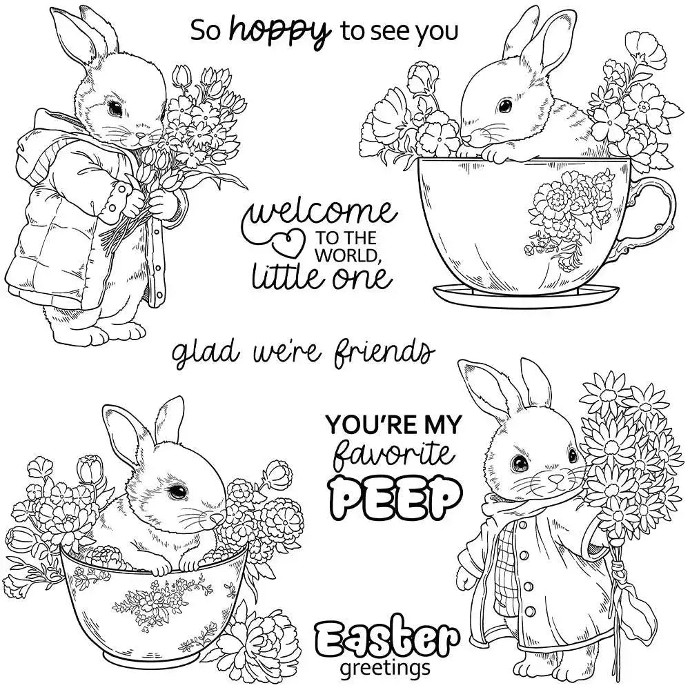 Easter Bunny Cup Cutting Dies And Clear Stamps Set Crafting